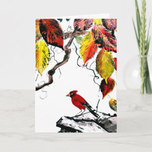 Tarjeta Pájaro Chino en Otoño