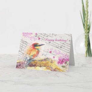 Tarjeta Pájaro de cosecha en la descomposición de las flor