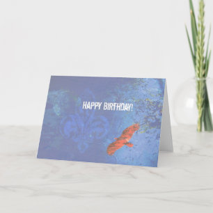 Tarjeta Pájaro de cumpleaños volando azul Grunge