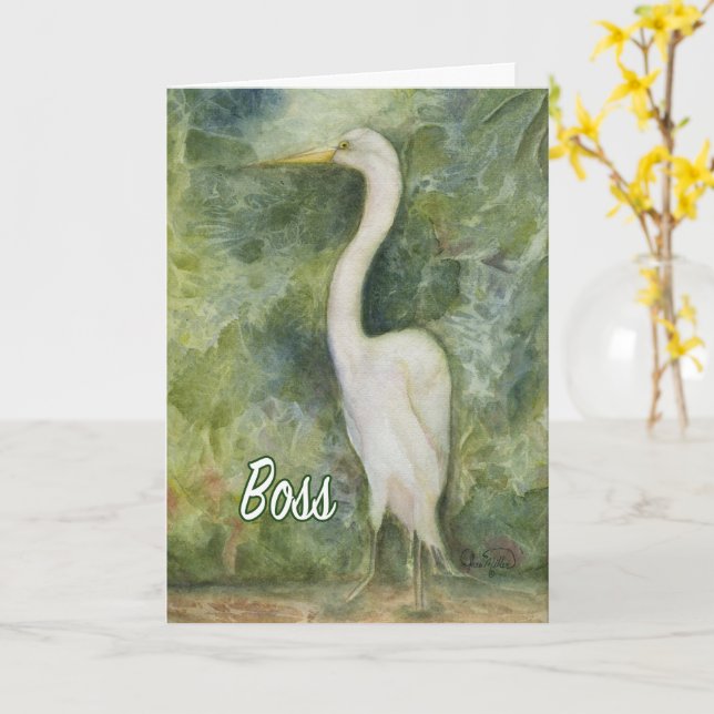 Tarjeta Pájaro de Egret en la selva de pie orgulloso Boss  (flor amarilla)