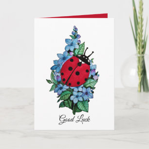 Tarjeta Pájaro De Ladybird Acuarela Con Flores Salvajes Az