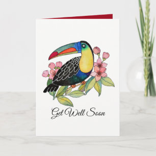 Tarjeta Pájaro de Toucan de la acuarela con las flores