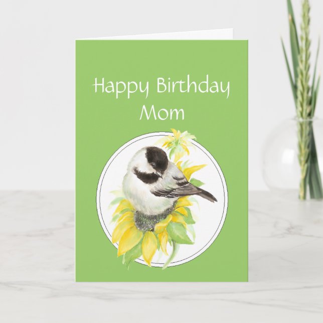 Tarjeta Pájaro del jardín de girasoles y pollo de la mamá  (Anverso)
