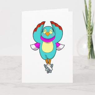 Tarjeta Pájaro en patinaje sobre hielo con patines de hiel