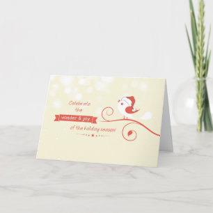 Tarjeta Pájaro en rama con Santa Hat, Navidades