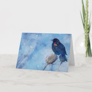 Tarjeta Pájaro en retroceso en foto artística azul