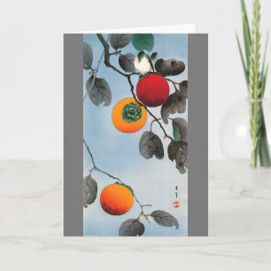 Tarjeta Pájaro en un árbol de Persimmon, Watanabe Seitei