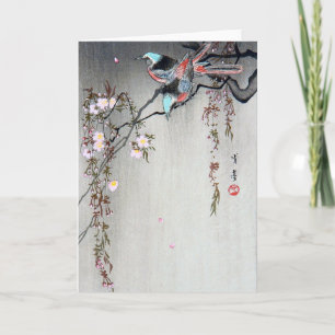 Tarjeta Pájaro en una rama de cerezo que llora, Watanabe S