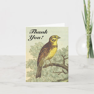 Tarjeta Pájaro en una sucursal, Vintage Look, "¡Gracias!"