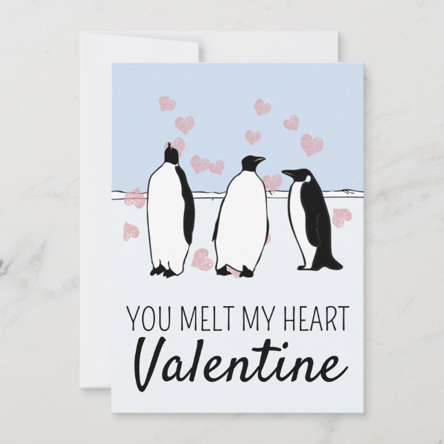 Tarjeta Pájaro pingüino San Valentín Corazones rosados der (Anverso)