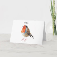 Pájaro pintado con acuarela Robin. Bonita carta.
