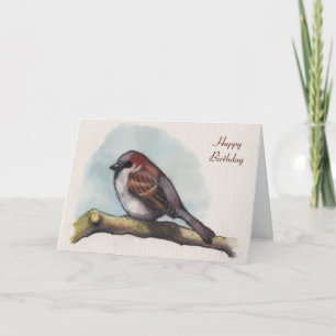 Tarjeta Pájaro, resplandeciente: pintura acuarela, cumplea