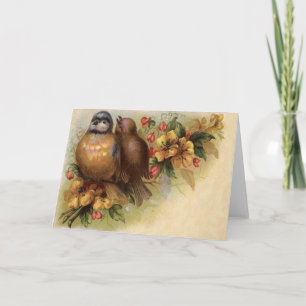 Tarjeta Pájaro Robin Amarillo Flor Roja