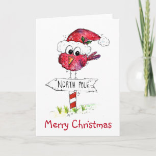 Tarjeta Pájaro Rojo Caprichoso de Navidad