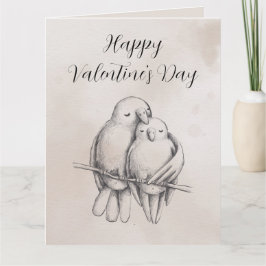 Tarjeta Pájaro Romántico Minimal Gris Amor Brillante San V