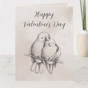 Tarjeta Pájaro Romántico Minimal Gris Amor Brillante San V