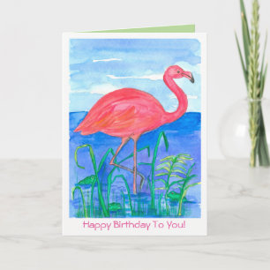 Tarjeta Pájaro rosa Flamingo Feliz cumpleaños