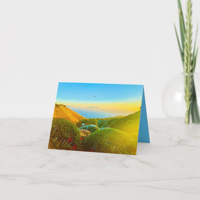 Tarjeta Pájaro sobre mar azul (Anverso)
