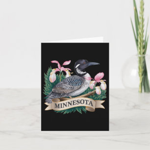 Tarjeta Pájaro somormujo común de Minnesota y flor de zapa
