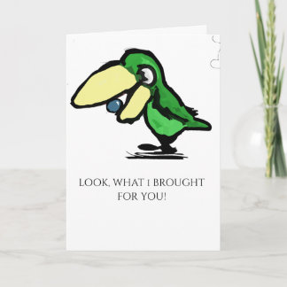 Tarjeta Pájaro Verde Con Arándano