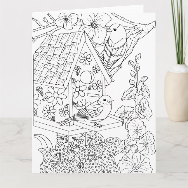 Tarjeta Pájaros azules y hollyhock color-it-you (Anverso)