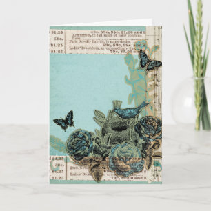 Tarjeta Pájaros azules y Rosas Vintage, mire, vaya bien pr