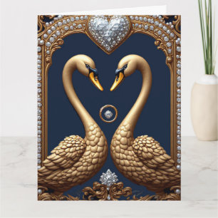 Tarjeta Pájaros de amor cisnes con anillos de boda símbolo