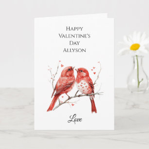 Tarjeta Pájaros de Amor Corazones Rojos