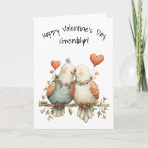 Tarjeta Pájaros de Amor Lindos con Corazones Feliz Día de 