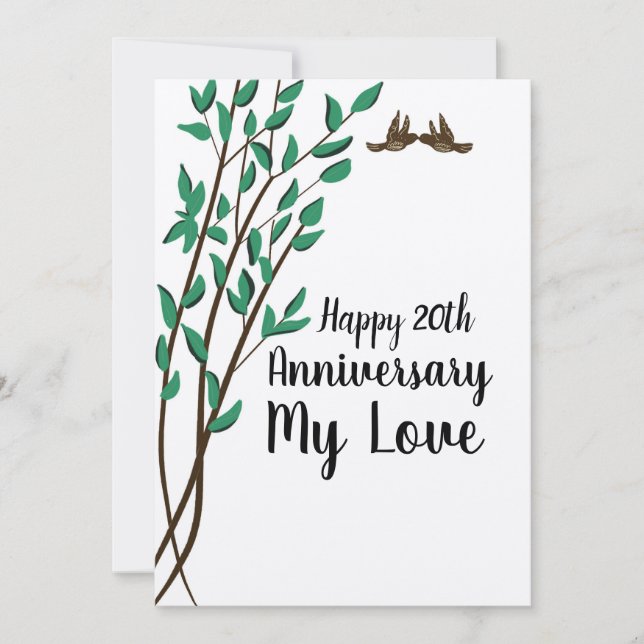 Tarjeta Pájaros de Amor y Ramas Aniversario Cualquier Año (Anverso)