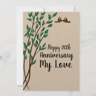 Tarjeta Pájaros de Amor y Ramas Aniversario Cualquier Año
