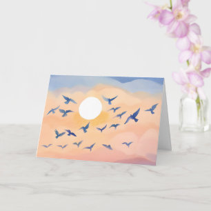 Tarjeta Pájaros en Vuelo Acuarela de Naturaleza Atardece