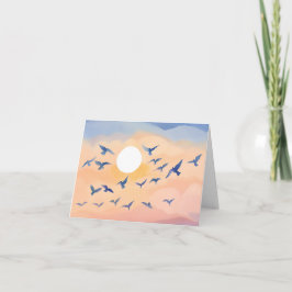 Tarjeta Pájaros en Vuelo | Acuarela de Naturaleza Atardece