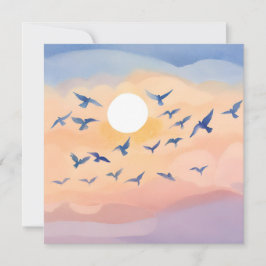 Tarjeta Pájaros en Vuelo | Puesta de Sol Acuarela de Natur