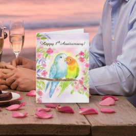 Tarjeta Pájaros enamorados Feliz 1er Aniversario