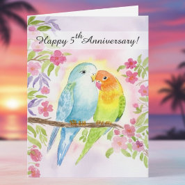Tarjeta Pájaros enamorados Feliz 5º aniversario