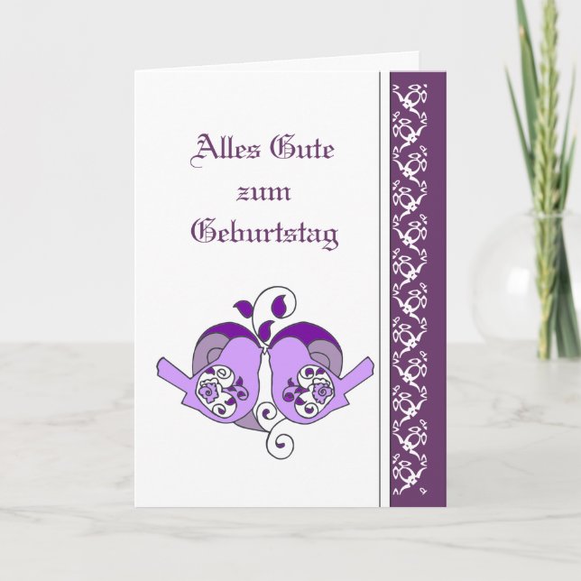 Tarjeta Pájaros florales púrpuras de los corazones del (Anverso)