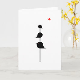 Tarjeta Pájaros minimalistas, dibujos rojos negros