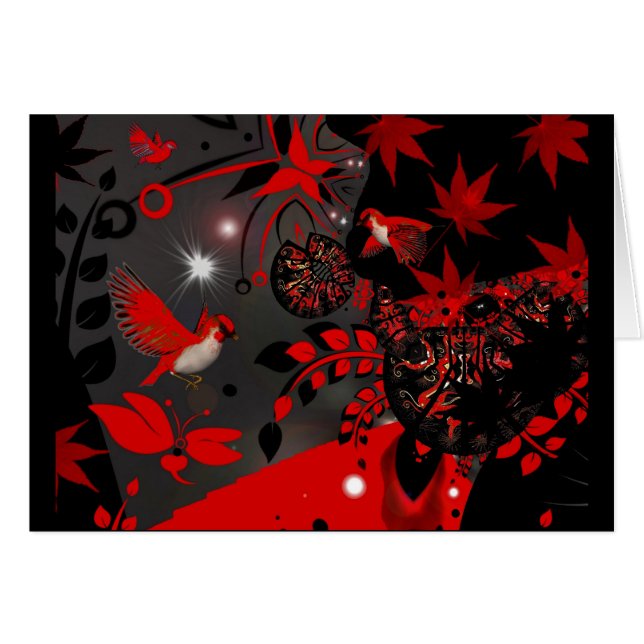 Tarjeta Pájaros Rojos Asiáticos (Anverso (Horizontal))