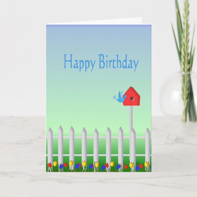 Tarjeta Pájaros y Birdhouse del feliz cumpleaños (Anverso)