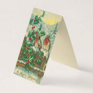 Tarjeta Pájaros y Holly Berries Feliz Navidad