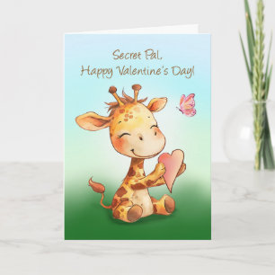 Tarjeta Pal secreto Valentine cute feliz jirafa con corazó
