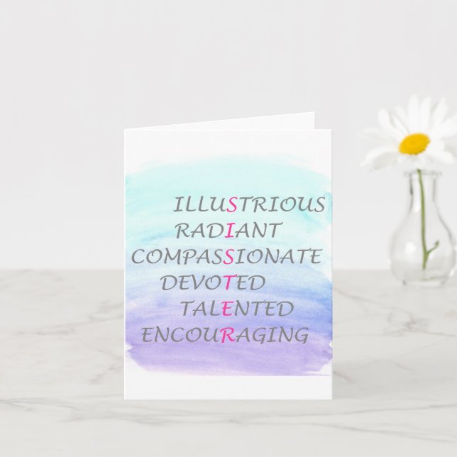 Tarjeta Palabras para describir hermana (Planta pequeña)