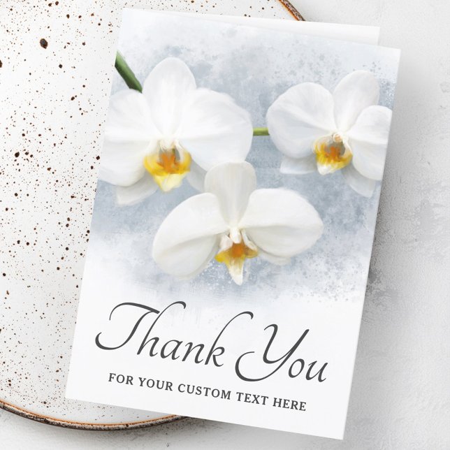 Tarjeta Palabras personalizados de la falaenopsis de la or (White orchid phalaenopsis custom text thank you card)