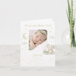 Tarjeta Pale Sage Baby Girl Birth Announcement Photo Card