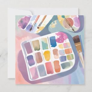 Tarjeta Paleta de pintura   Arte bonito acuarela colorida