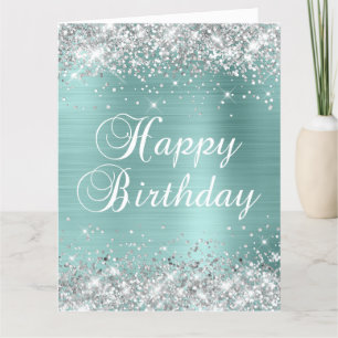 Tarjeta Pálido Turquesa Plata Brillante Gran Feliz Cumplea