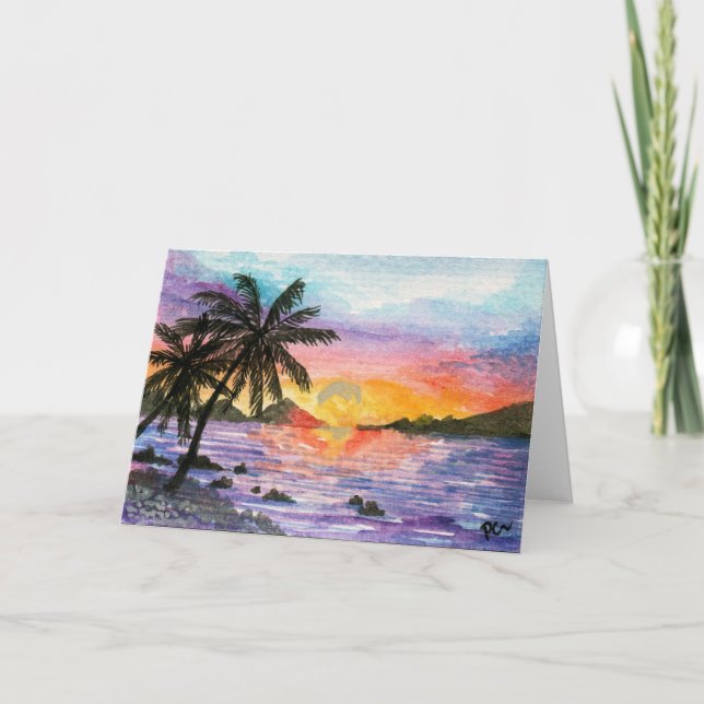 Tarjeta Palm Beach de la puesta del sol (Anverso)
