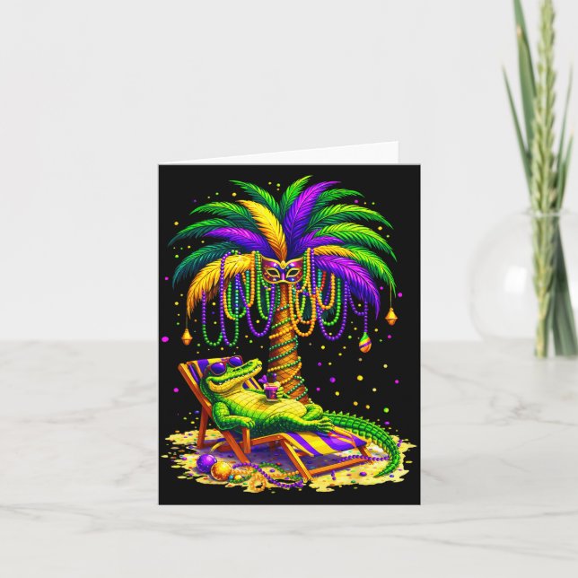 Tarjeta Palm Tree Mardi Gras Hawaiian Trocal Louisiana All (Anverso)