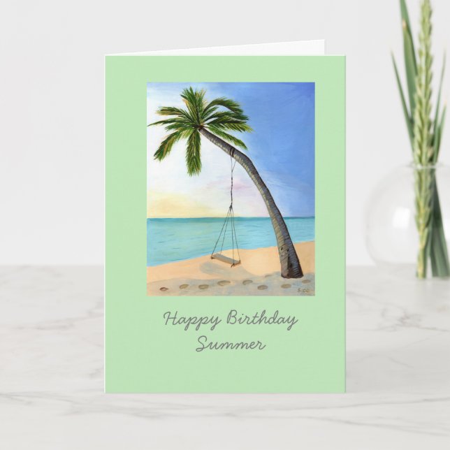 Tarjeta Palm Tree with swing customizable birthday card (Anverso)